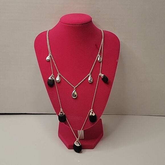 Liz & Co Multistrand Metallic Feminine Goth Retro Teardrop Pendant 21" Necklace - Picture 1 of 4